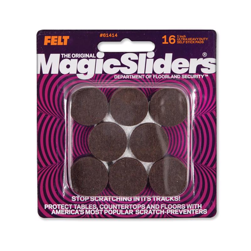 Magic Sliders Felt Self Adhesive Protective Pads Brown Round 1 in. W X 1 in. L 16 pk, Pack of 6