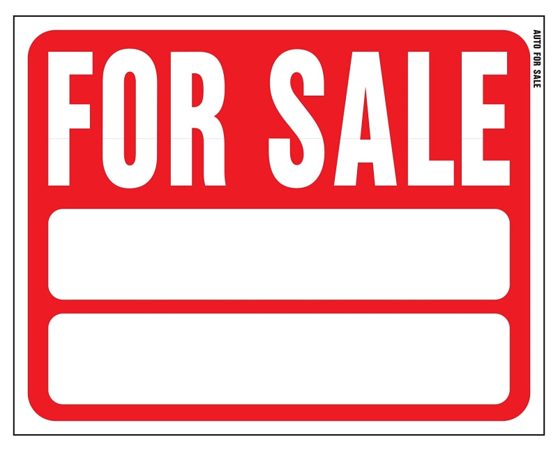 Hy-Ko 20705 Jumbo Sign, FOR SALE, DOUBLE LINES, White Legend, Red Background, Plastic, 15 x 19 in Dimensions, Pack of 5
