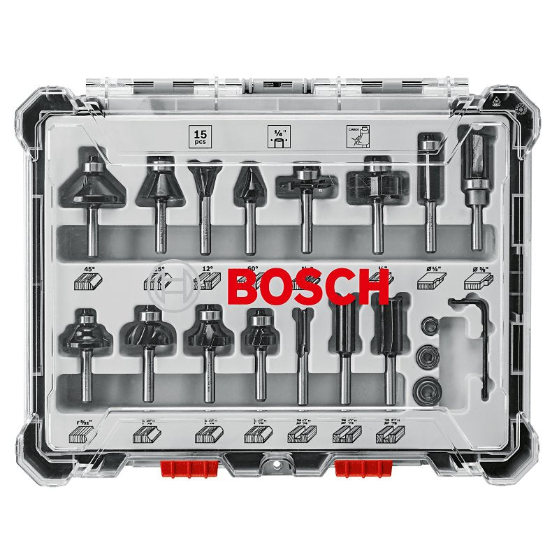 Bosch RBS015MBS Router Bit Set, 1/4 in Dia Shank, Carbide
