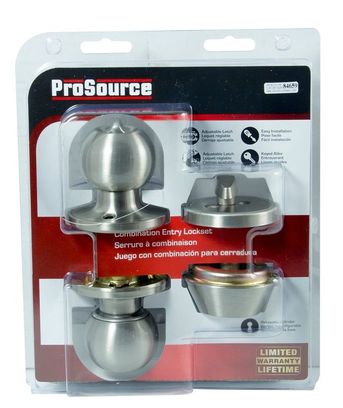 ProSource B3PB1-PS Deadbolt and Entry Lockset, Turnbutton Lock, Saturn Design, Satin Nickel, 3 Grade, Stainless Steel, Pack of 2