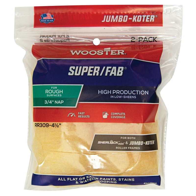 Wooster Super/Fab RR309-4 1/2 Roller Cover, 3/4 in Thick Nap, 4-1/2 in L, Fabric Cover, Golden Yellow