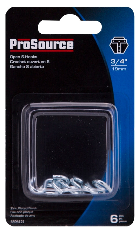 ProSource LR-378-PS S-Hook, 10 lb Working Load, 5/64 in Dia Wire, Steel, Zinc, Pack of 10