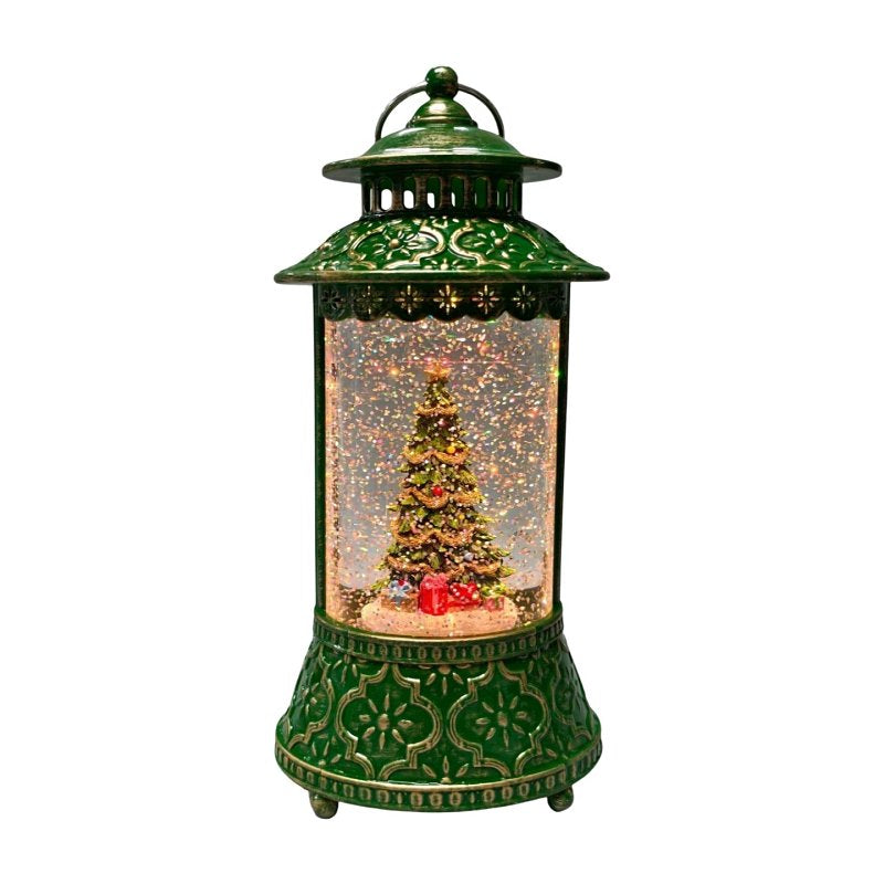 Santas Forest 21030 Christmas Decor, 11 in H, Lantern with Tree Scene, Green, Pack of 6
