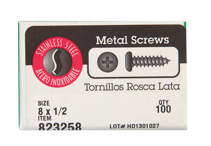 HILLMAN No. 8 X 1/2 in. L Phillips Pan Head Sheet Metal Screws 100 pk