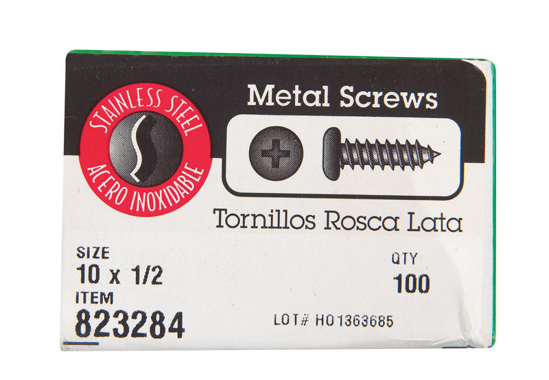HILLMAN No. 10 X 1/2 in. L Phillips Pan Head Sheet Metal Screws 100 pk