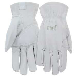 Mud MD82001-WML Gloves, Women's, M/L, Keystone Thumb, Open, Shirred Elastic Wrist Cuff, Goatskin Leather, White