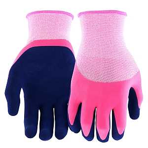 Miracle-Gro MG20802/WSM Garden Gloves, Women's, S/M, 4 in L, Knit Wrist Cuff, Latex Coating, Goatskin Leather, Navy/Pink