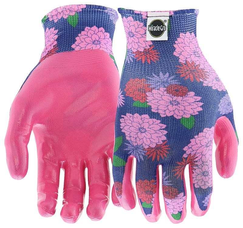 Miracle-Gro MG37126/WML-3P Garden Gloves, Women's, M/L, Knit Cuff, Nitrile Coating, Polyester, Pink/Purple