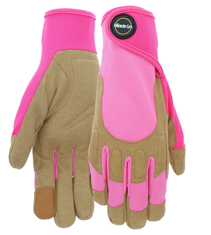 Miracle-Gro MG86208/WXS Gloves, Women's, XS/S, 3-1/2 in L, Reinforced Thumb, Hook and Loop Cuff, Synthetic Leather, Pink