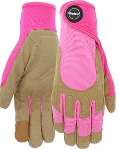 Miracle-Gro MG86208/WSM Gloves, Women's, S/M, 3-3/4 in L, Reinforced Thumb, Hook and Loop Cuff, Synthetic Leather, Pink