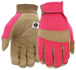 Miracle-Gro MG86205/WSM Garden Gloves, Women's, S/M, Hook and Loop Cuff, Synthetic Leather, Pink/Red