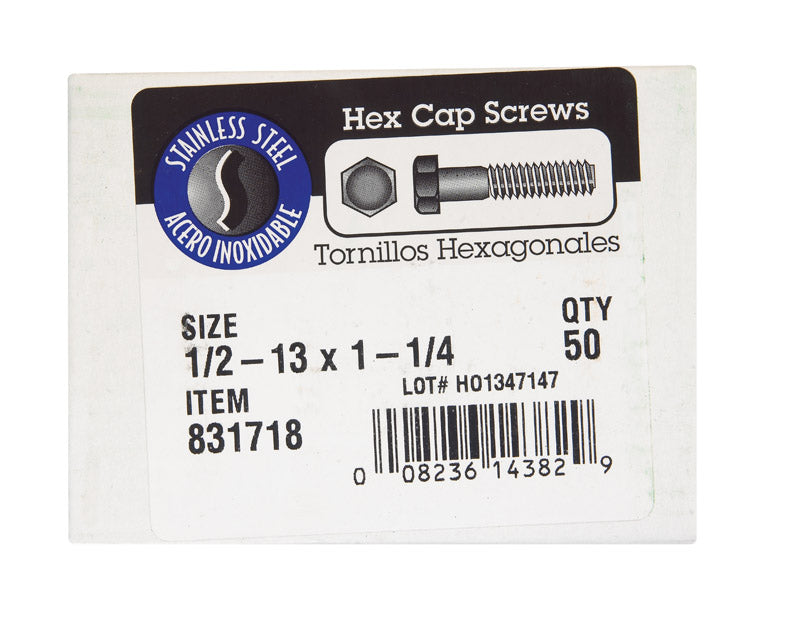 HILLMAN 1/2-13 in. D X 1-1/4 in. L Steel Hex Head Cap Screw 50 pk