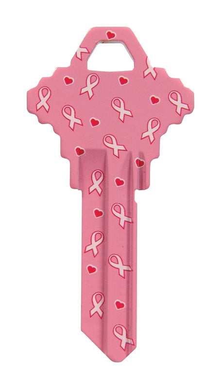 HILLMAN Breast Cancer Awareness Pink Breast Cancer Ribbon House/Office Universal Key Blank SC1 Singl, Pack of 6