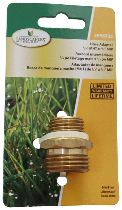 Landscapers Select PMB-469LFBC Hose Adapter, 3/4 x 1/2 in, MHT x MIP, Brass, Brass, For: Garden Hose