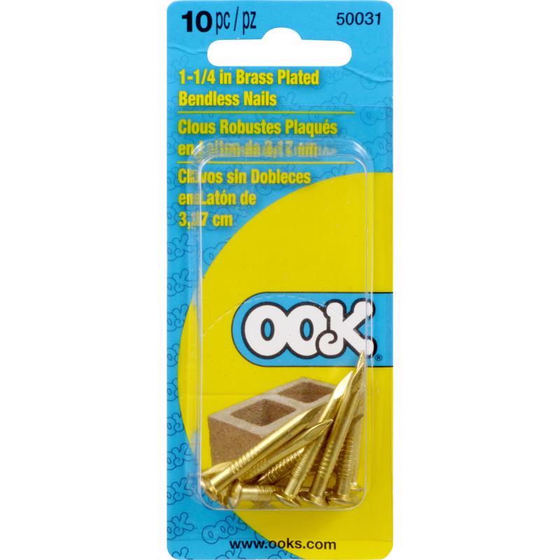 HILLMAN OOK Brass-Plated Brick Picture Hanging Nails 20 lb 10 pk, Pack of 12