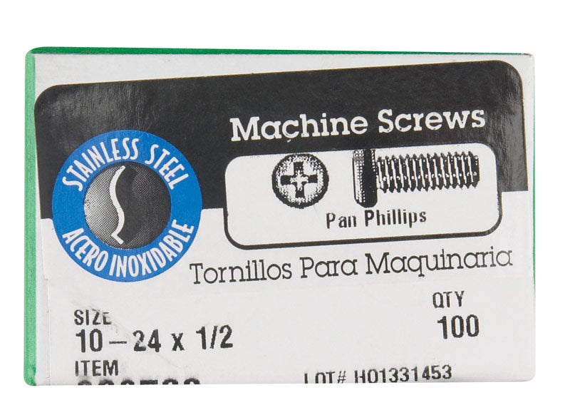 HILLMAN No. 10-24 X 1/2 in. L Phillips Pan Head Stainless Steel Machine Screws 100 pk