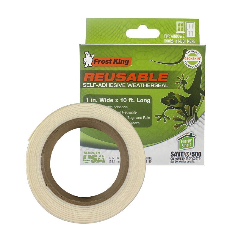 Frost King GS110 Weatherstrip Tape, 1in W, 10 ft L, 1 in Thick, PVC Backing, White