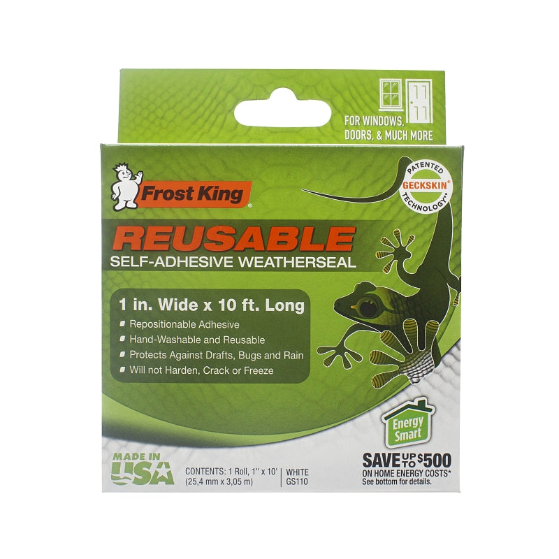 Frost King GS110 Weatherstrip Tape, 1/4 in W, 10 ft L, 1 in Thick, PVC Backing, White