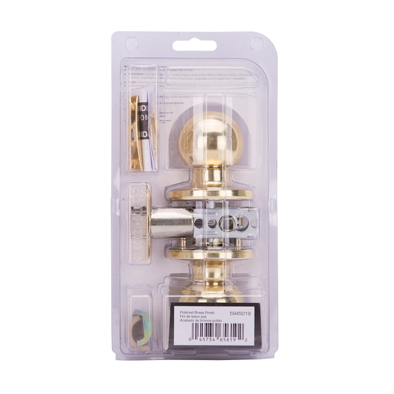 ProSource T3730V-PS Passage Knob, Metal, Polished Brass, 2-3/8 to 2-3/4 in Backset, 1-3/8 to 1-3/4 in Thick Door