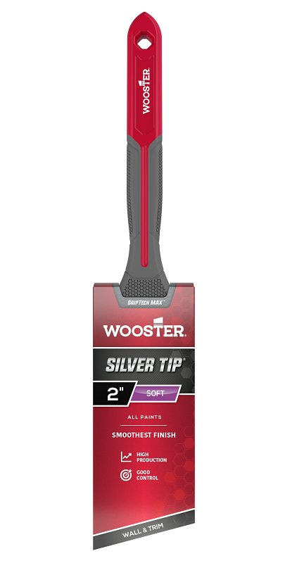 Wooster Silver Tip GRIPTECH MAX Series G5221-2 Paint Brush, 2 in W, Soft Brush, 2-5/8 in L Bristle, Polyester Bristle