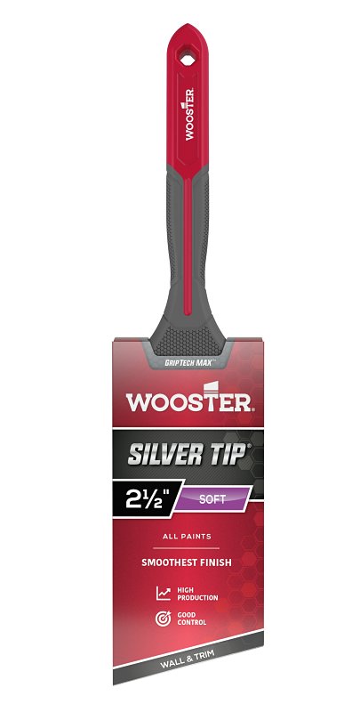 Wooster Silver Tip GRIPTECH MAX Series G5221-212 Paint Brush, 2-1/2 in W, Soft Brush, 2-7/8 in L Bristle, Angular Handle
