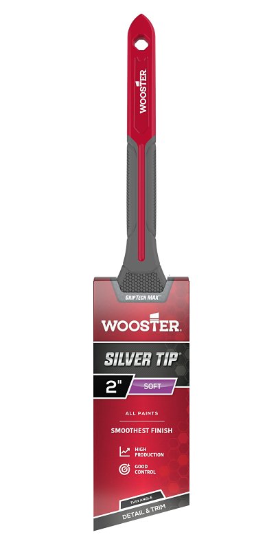 Wooster Silver Tip GRIPTECH MAX Series G5224-2 Paint Brush, 2 in W, 2-7/16 in L Bristle, Polyester Bristle