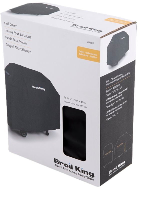 Broil King Select Series 67487 Grill Cover, 58 in W, 21-1/2 in D, 46 in H, Polyester/PVC, Black