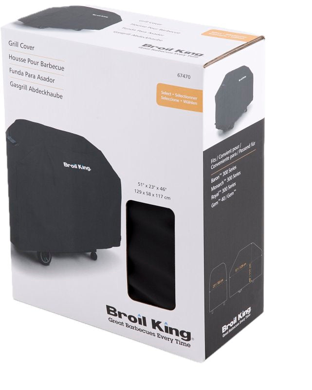 Broil King 67470 Grill Cover, 46 in W, 23 in D, 51 in H, PEVA/Polyester, Black