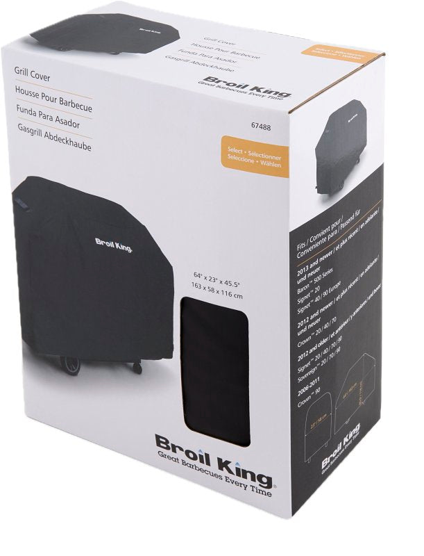Broil King Select Series 67488 Grill Cover, 64 in W, 23 in D, 45-1/2 in H, Polyester/PVC, Black