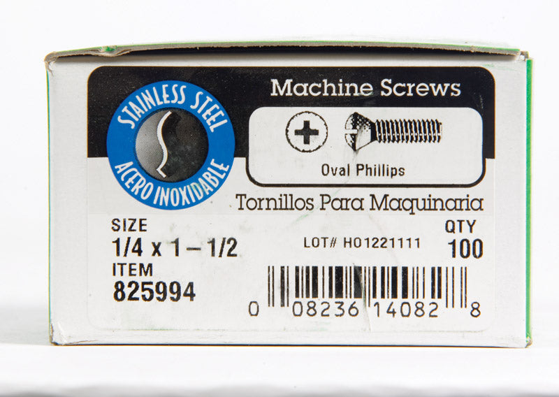 HILLMAN No. 1/4-20 X 1-1/2 in. L Phillips Oval Head Stainless Steel Machine Screws 100 pk