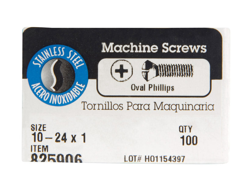 HILLMAN No. 10-24 X 1 in. L Phillips Oval Head Stainless Steel Machine Screws 100 pk
