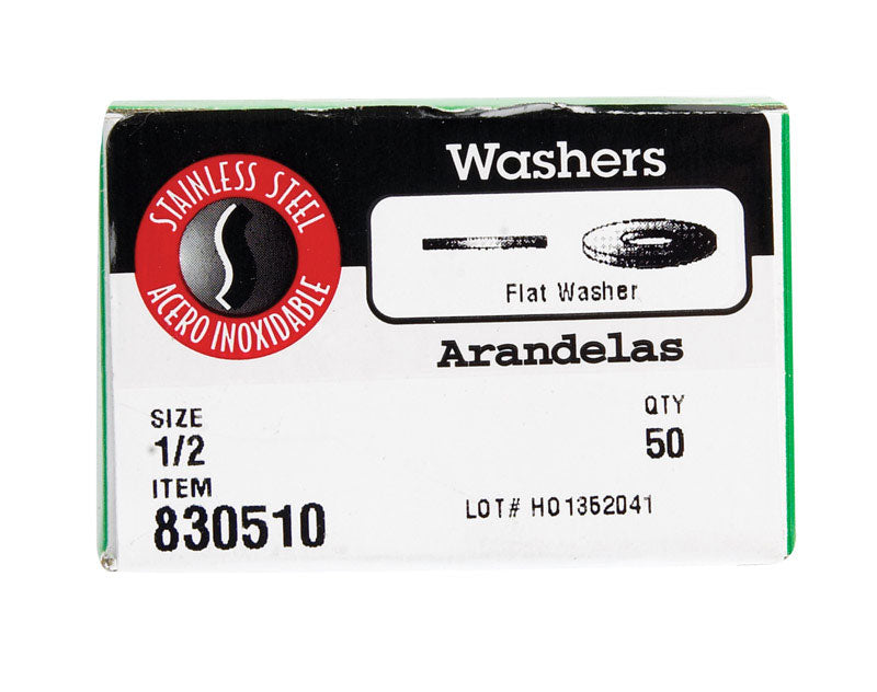 HILLMAN Stainless Steel 1/2 in. Flat Washer 50 pk