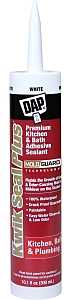 DAP KWIK SEAL PLUS 18510 Adhesive Sealant, White, 24 hr Curing, -20 to 150 deg F, 10.1 oz Cartridge