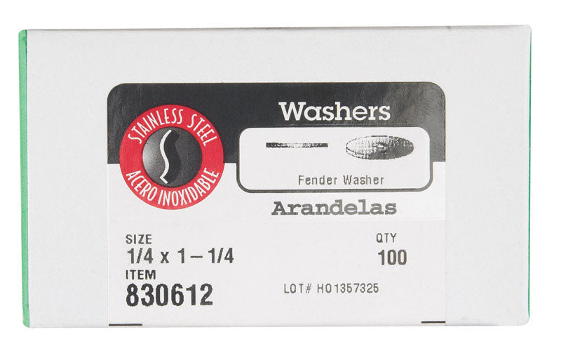 HILLMAN Stainless Steel 1/4 in. Fender Washer 100 pk