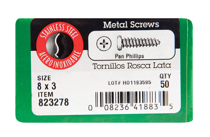HILLMAN No. 8 X 3 in. L Phillips Pan Head Sheet Metal Screws 50 pk