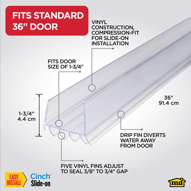 M-D Building Products CINCH Clear Vinyl Under Door Seal For Doors 36 in. L X 1.75 in.