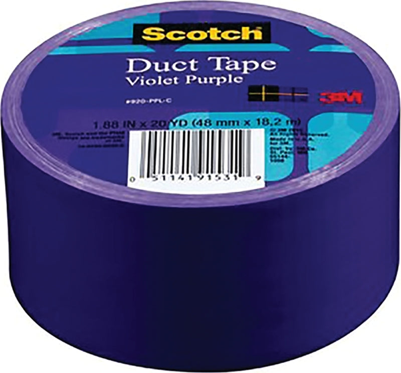Scotch 920-PPL-C Duct Tape, 20 yd L, 1.88 in W, Cloth Scrim/Polyethylene Backing, Violet Purple
