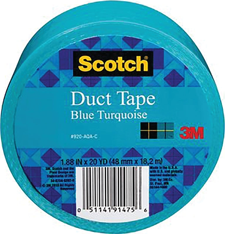 Scotch 920-AQA-C Duct Tape, 20 yd L, 1.88 in W, Cloth Scrim/Polyethylene Backing, Blue Turquoise