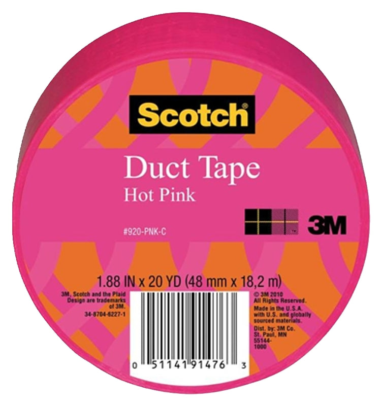 Scotch 920-PNK-C Duct Tape, 20 yd L, 1.88 in W, Cloth Scrim/Polyethylene Backing, Hot Pink