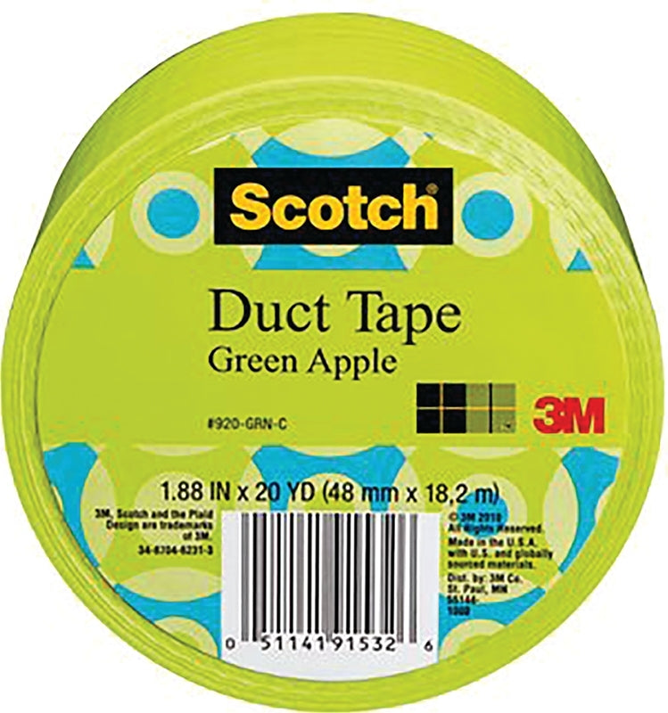 Scotch 920-GRN-C Duct Tape, 20 yd L, 1.88 in W, Cloth Scrim/Polyethylene Backing, Green Apple