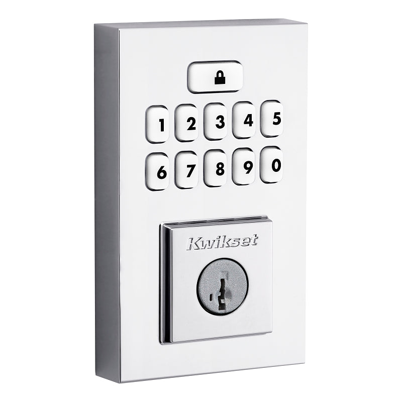Kwikset 260 Series 9260 CNT 26 SMT RBP Smartcode Deadbolt, 2 Grade, Keyed One-Side Key, Polished Chrome, KW1 Keyway
