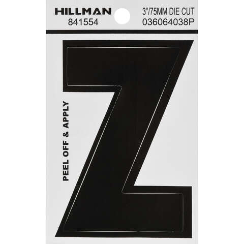 HILLMAN 3 in. Black Vinyl Self-Adhesive Letter Z 1 pc, Pack of 6