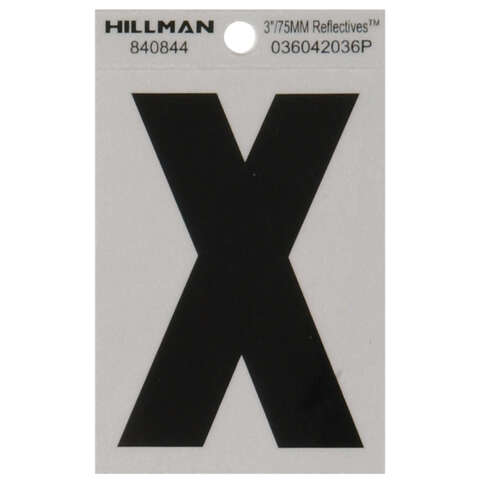 HILLMAN 3 in. Reflective Black Vinyl Self-Adhesive Letter X 1 pc, Pack of 6