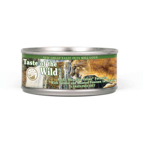 Taste of the Wild Rocky Mountain Adult Roasted Venison and Salmon Minced Cat Food Grain Free 5.5 oz, Pack of 24