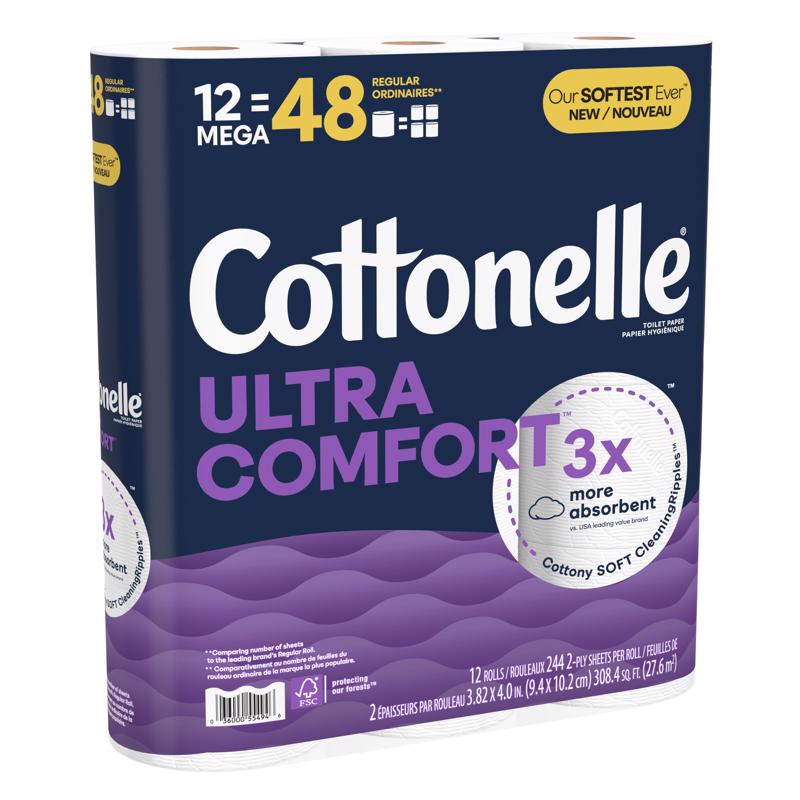 Cottonelle Ultra ComfortCare Toilet Paper 12 Rolls 244 sheet 4 in., Pack of 4