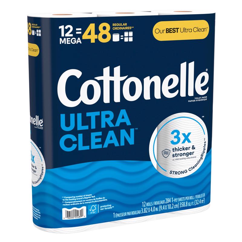 Cottonelle Ultra CleanCare Toilet Paper 12 Rolls 284 sheet, Pack of 4