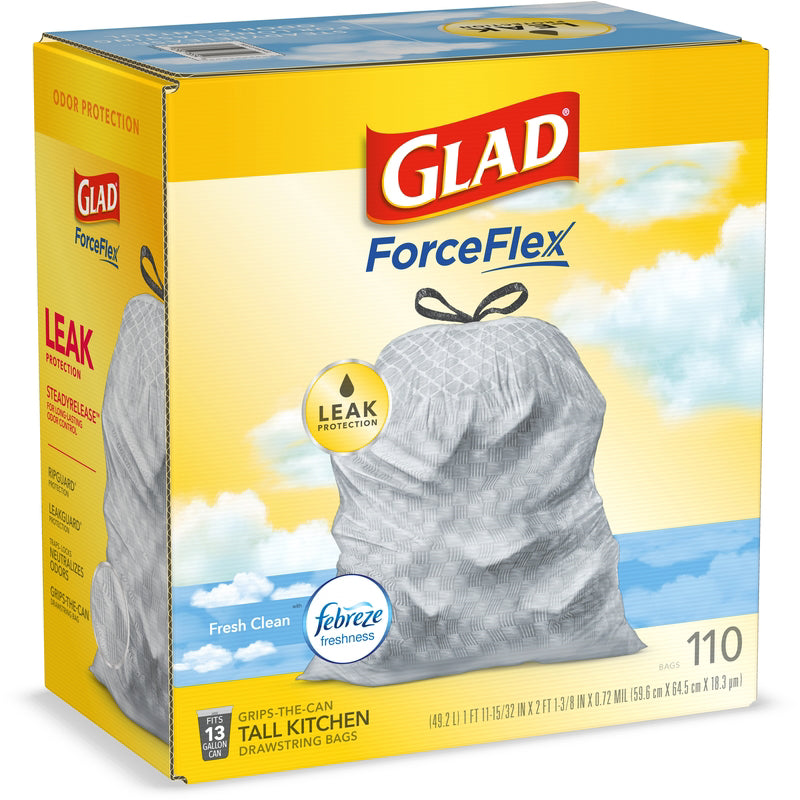Glad Force Flex 13 gal Fresh Tall Kitchen Bags Drawstring 110 pk, Pack of 3
