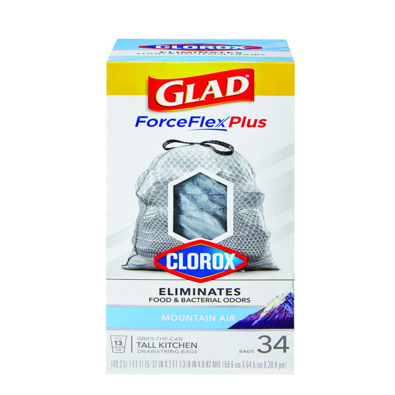 Glad Force Flex Plus 13 gal Mountain Air Tall Kitchen Bags Drawstring 34 pk, Pack of 6