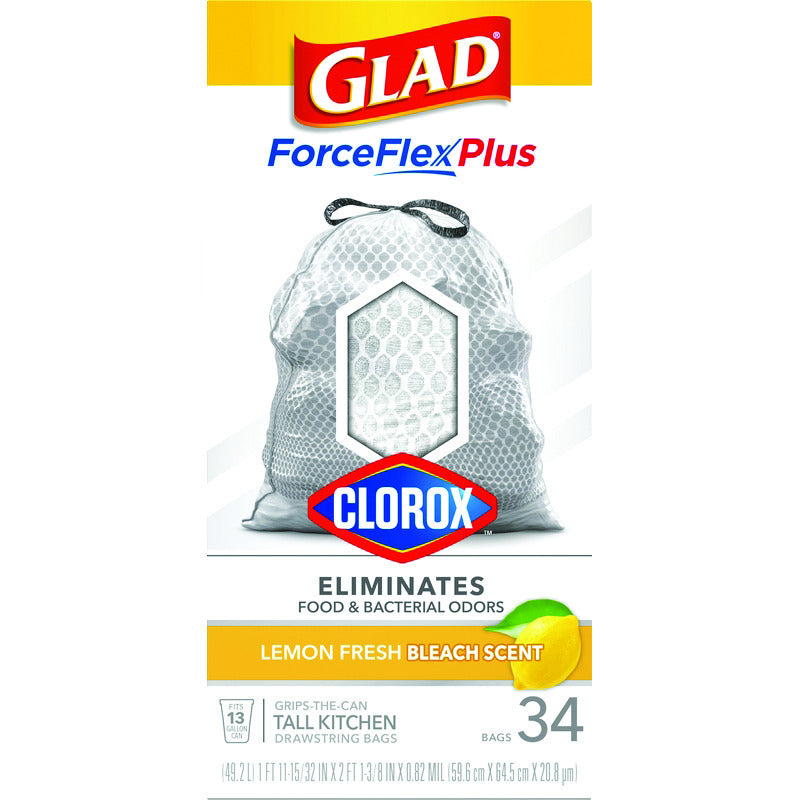 Glad Force Flex Plus 13 gal Lemon Tall Kitchen Bags Drawstring 34 pk, Pack of 6