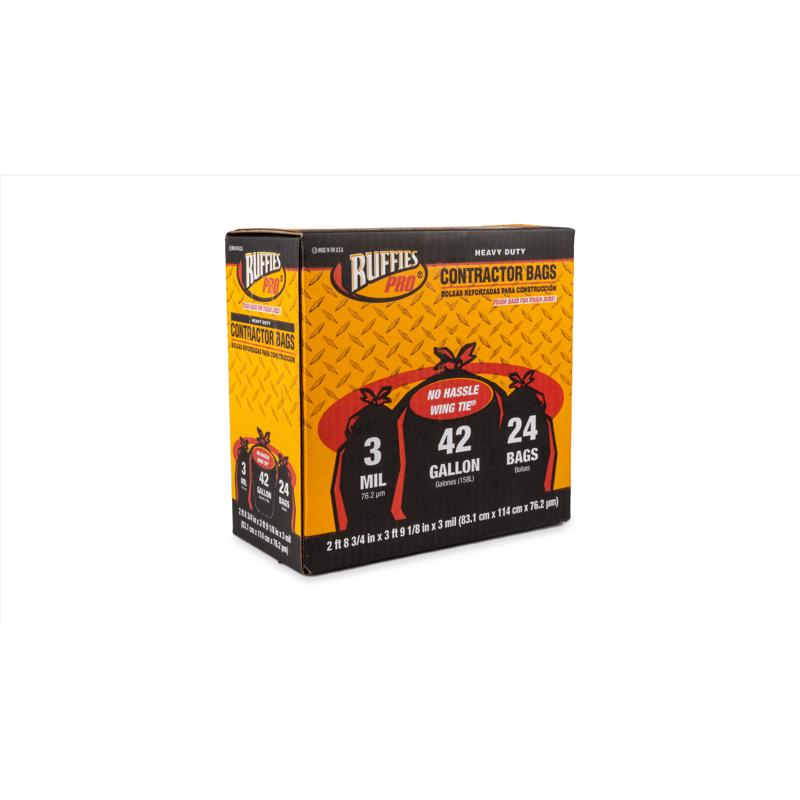 Ruffies 42 gal Contractor Bags Wing Ties 24 pk, Pack of 4